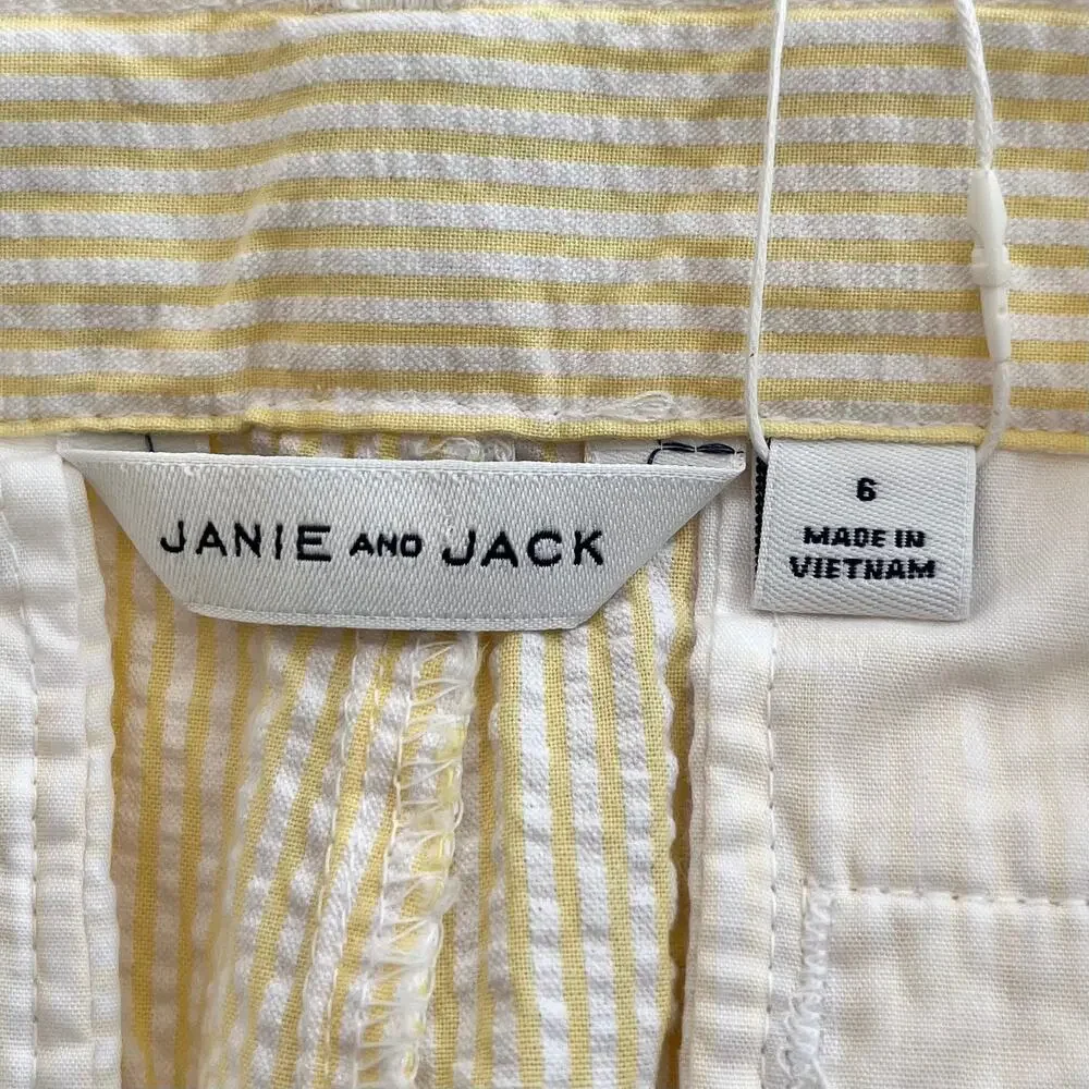 Janie and Jack Yellow & White Seersucker Shorts Adjustable Waist Boy's 6 NEW